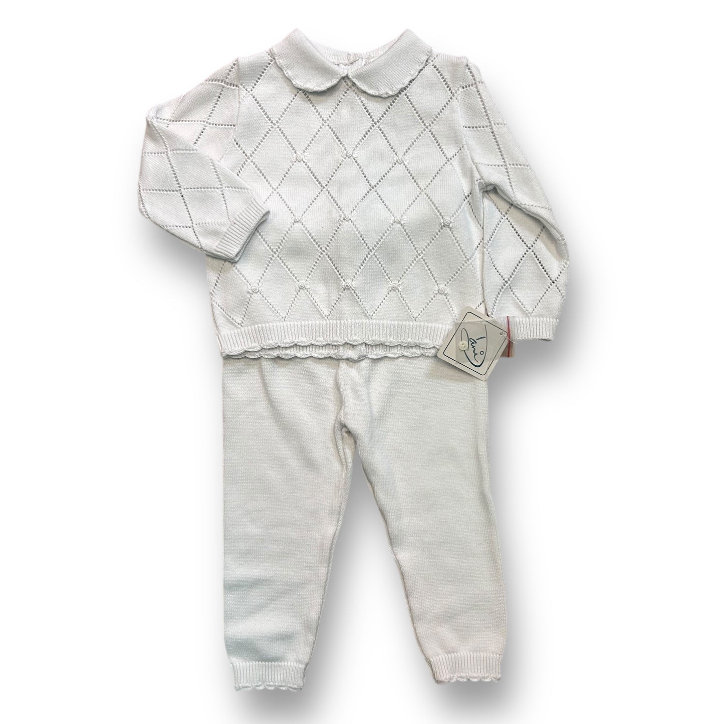NEW! Dani Girls White Sweater Outfit Size 18 Months with Silk Rosette Accents