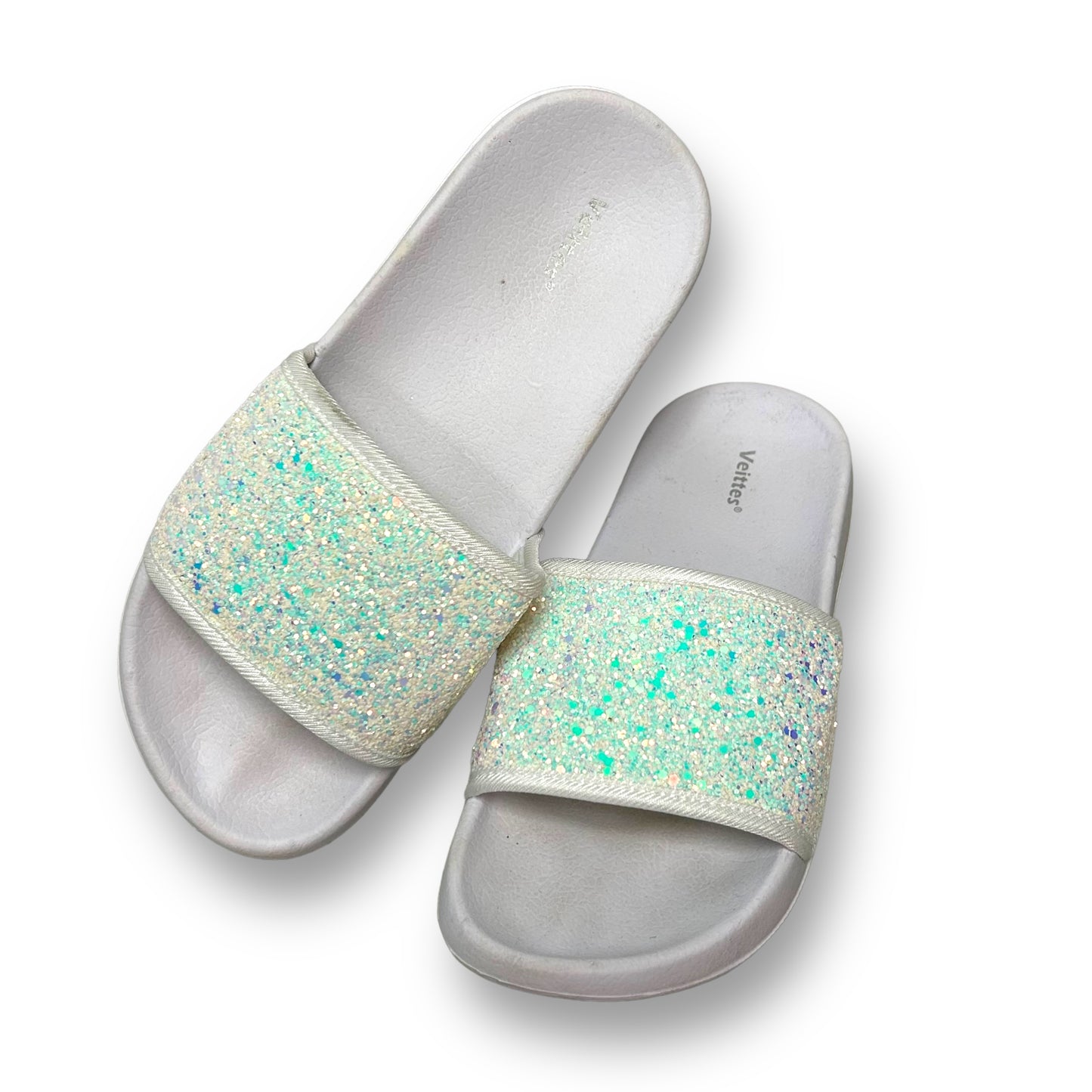 Youth Girls Sandals Size 2 White Slides with Sequins