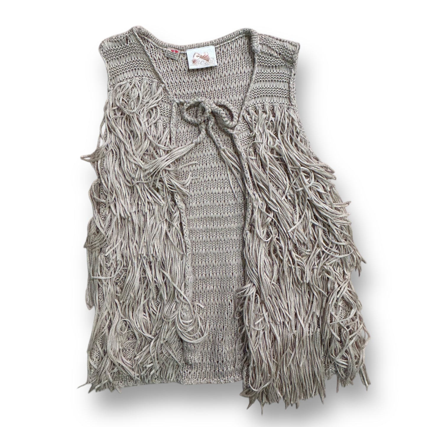 Le Chic Youth Girl Size 12/14 Beige Knit Tie-Front Specialty Fringed Vest