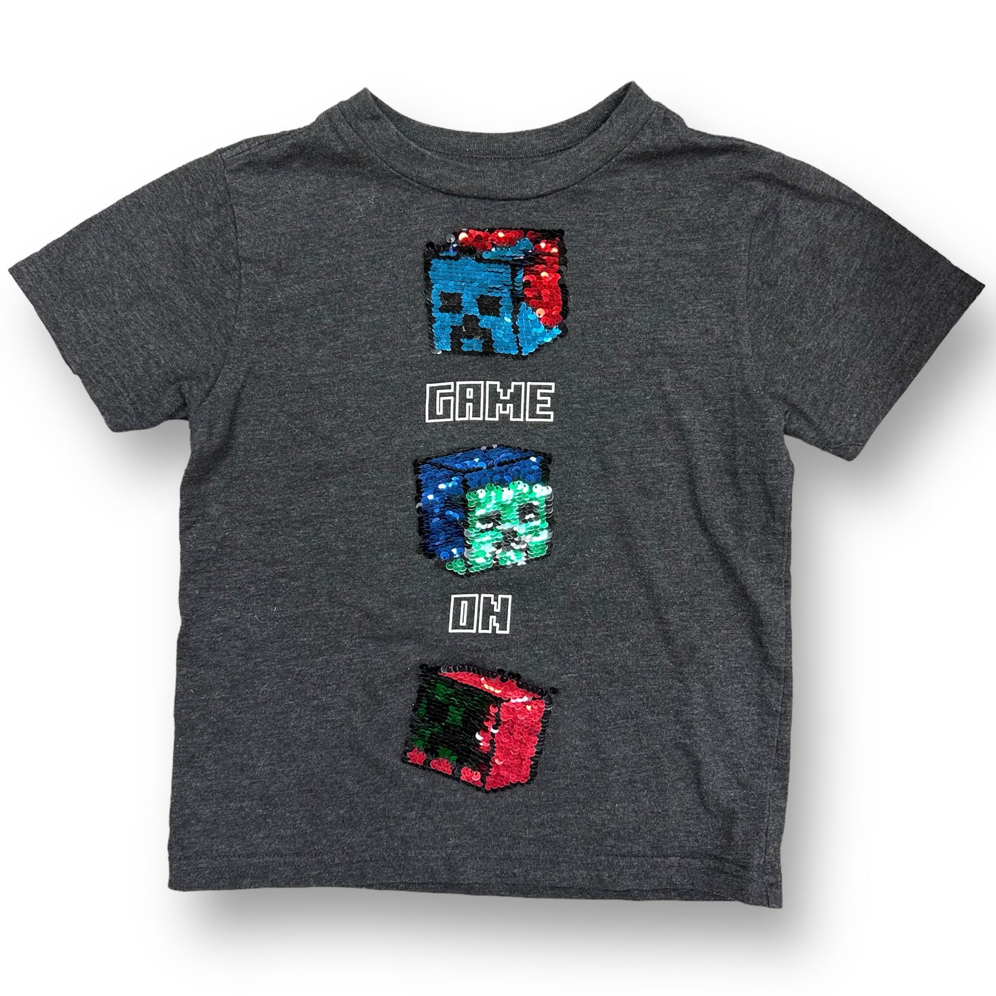 Boys Size 4 Minecraft Shirt Dark Gray Flip Sequin Short Sleeve Tee