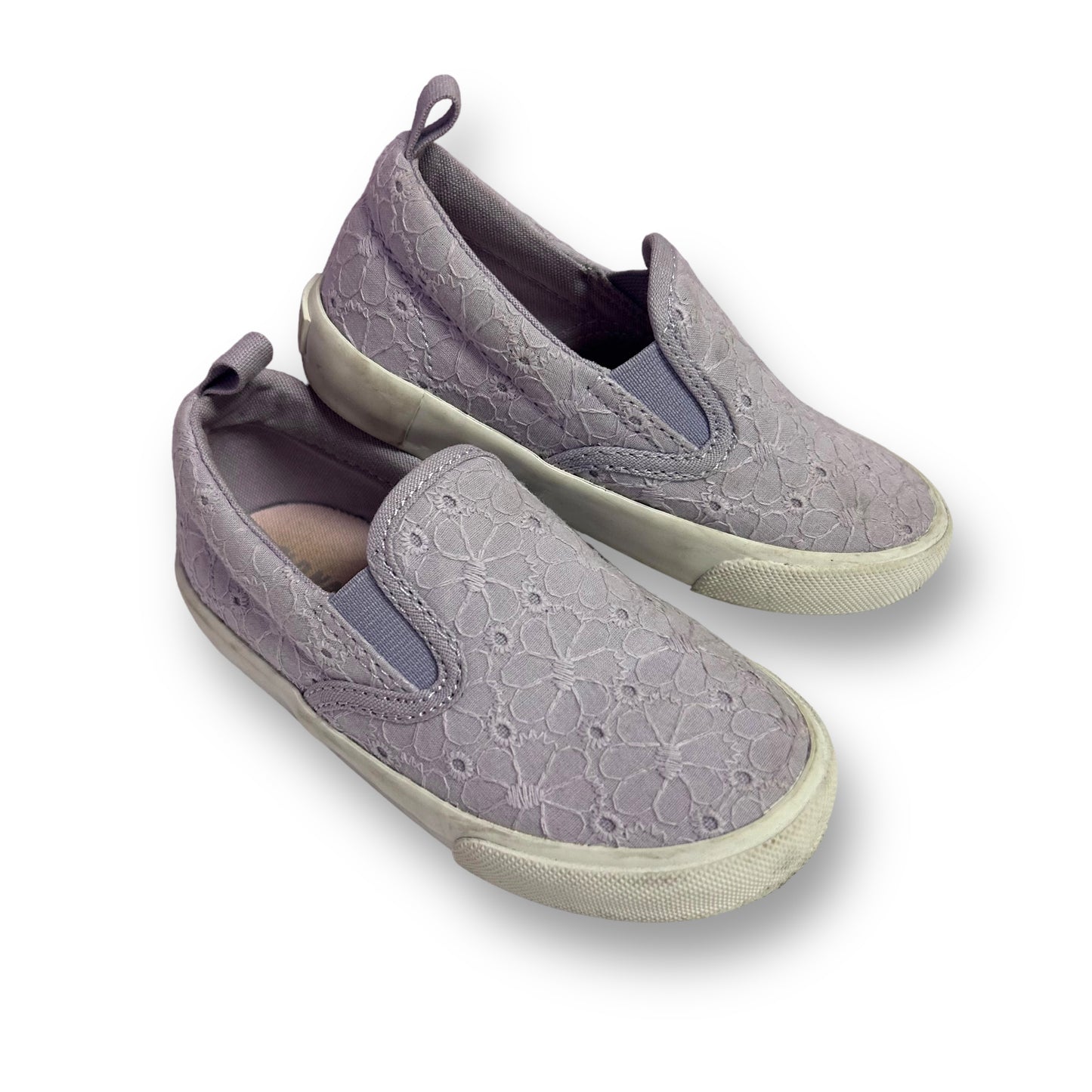 Old Navy Girls Size 7 Sneakers Purple Eyelet Flowers Slip On Toddler Shoes