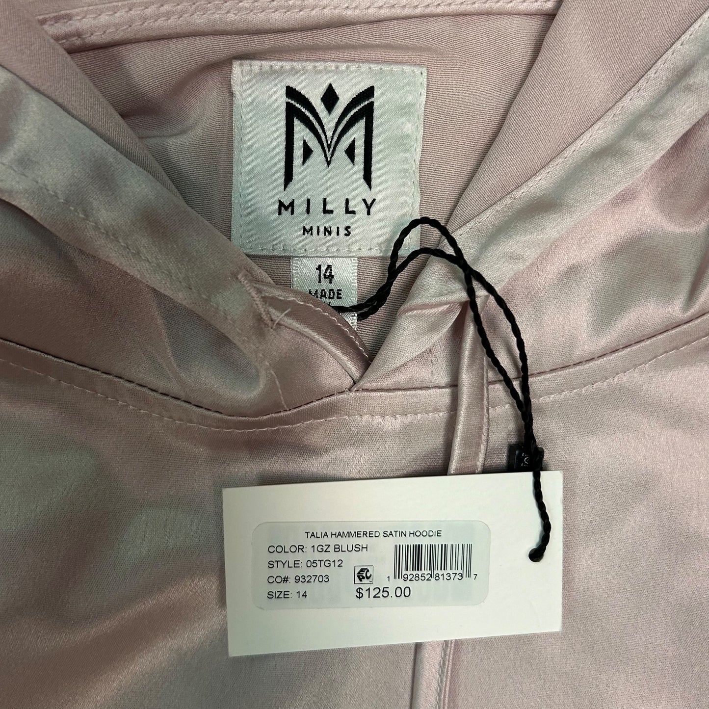 NEW! Milly Minis Youth Girl Size 14 Boutique Hammered Satin Hoodie Dress