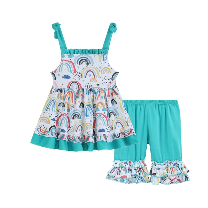 NEW! Ruffles by Tutu and Lulu Size 4T Rainbow Ruffle Sundress and Shorts Set