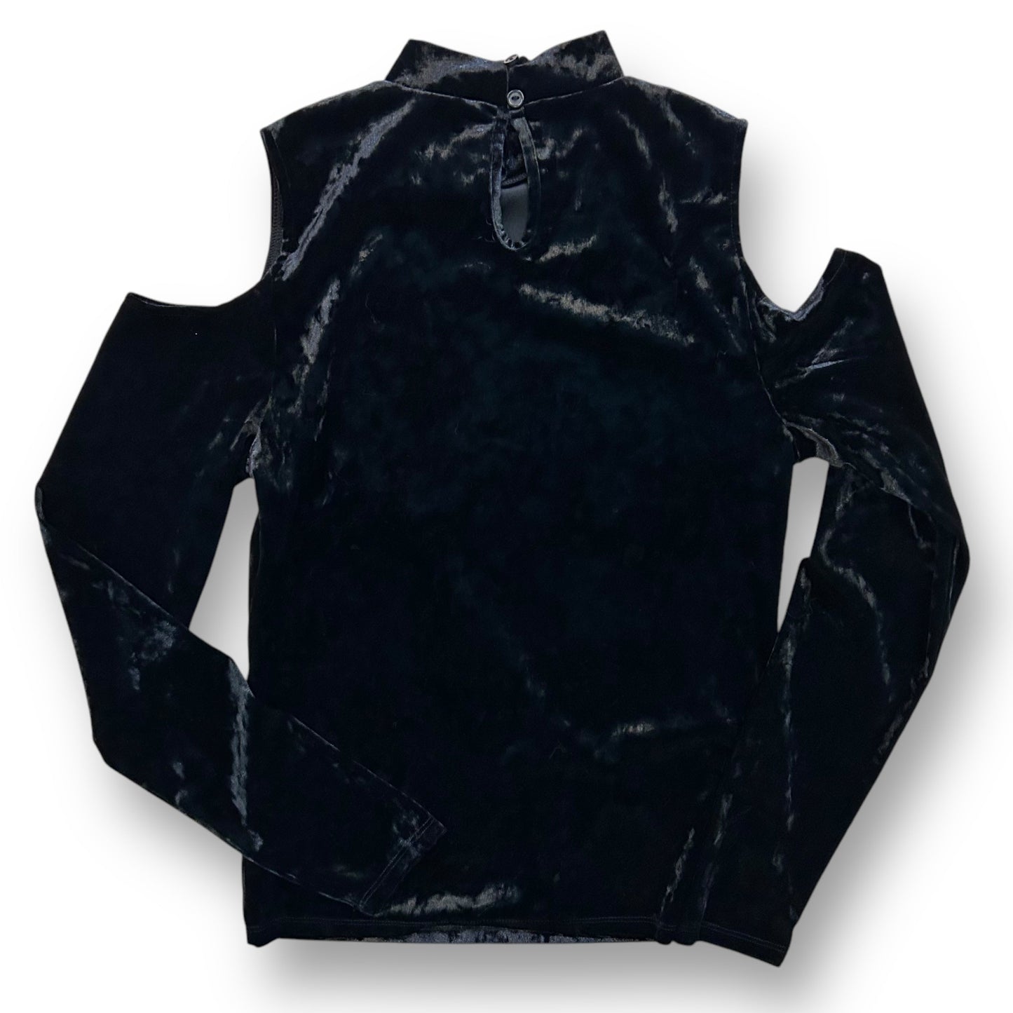 Women's Size XS Black Long Sleeve Shirts Crushed Velvet Cold Shoulder Top