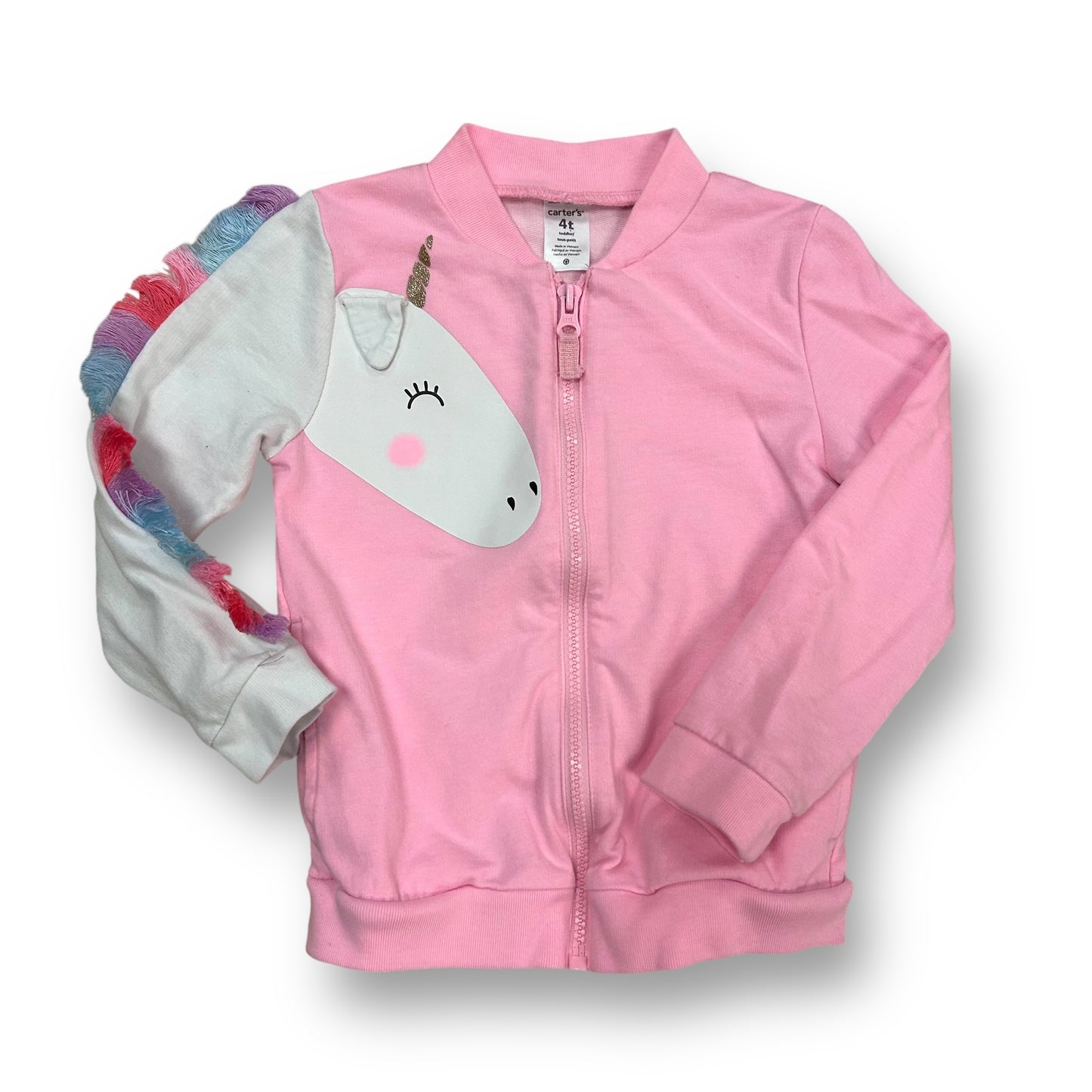 Girls Pink Unicorn Shirt Carter's Size 4T Full Zip Cotton Sweatshirt