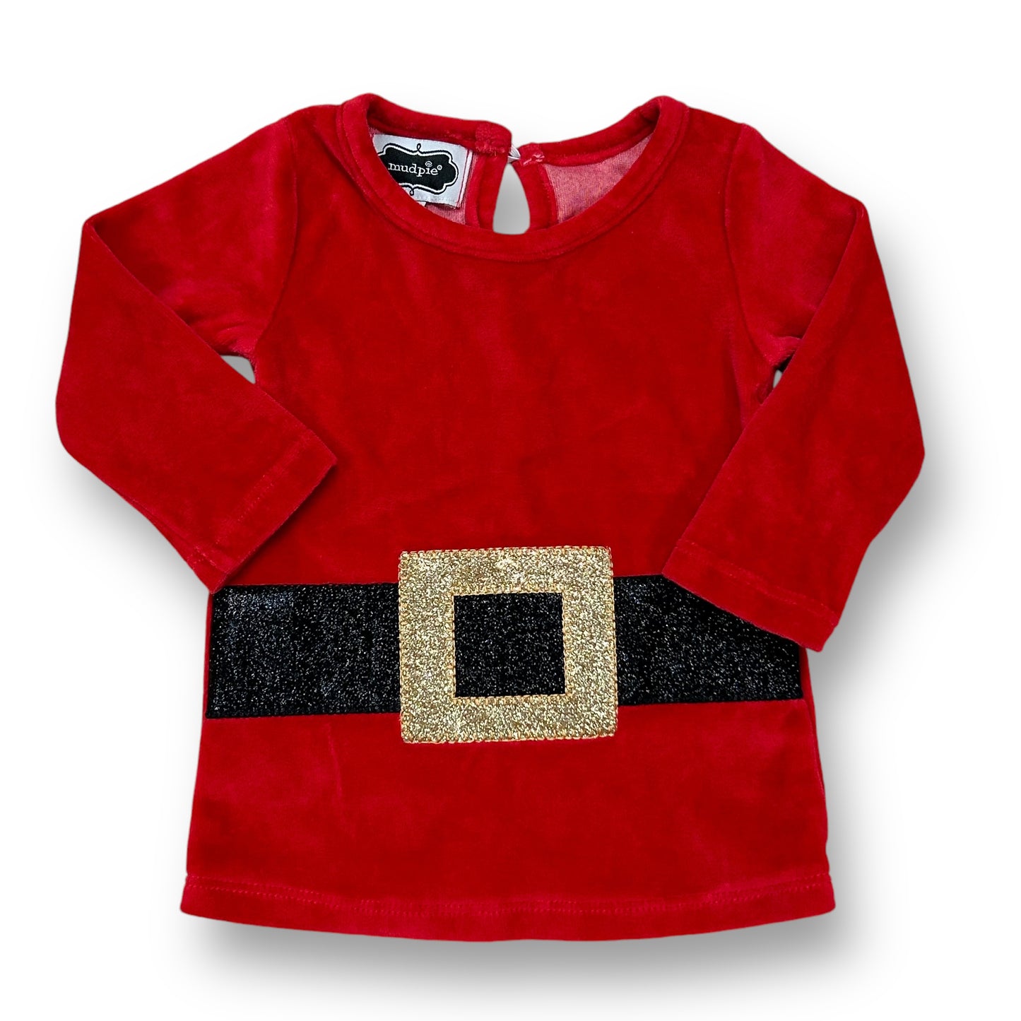 Girls Mudpie Size 0-6 Months Red Velour Long Sleeve Santa Dress