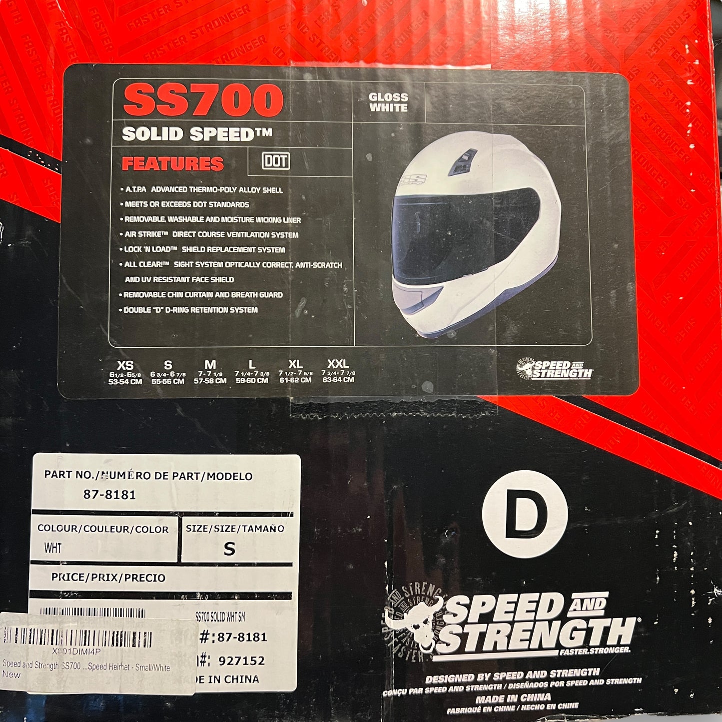 Speed and Strength SS700 Solid Speed Gloss White Full Face Helmet, Small