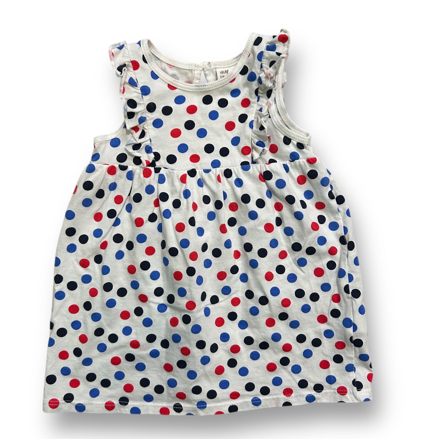 H&M Baby Girl Size 9 Months White Polka Dot Ruffled Sleeveless Dress