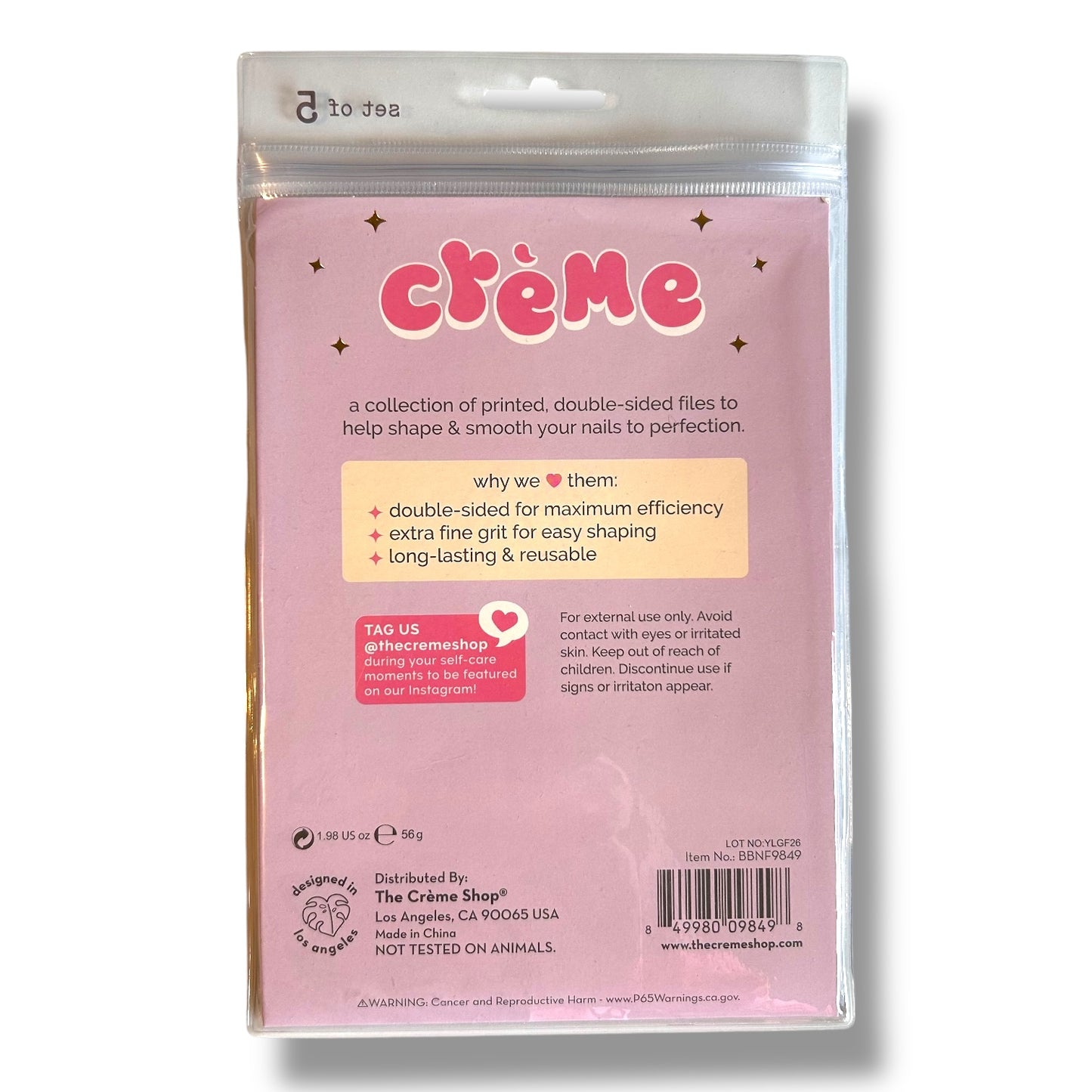 NEW! Creme Smooth As Boba Salon Quality 5-Pack Nail File Set