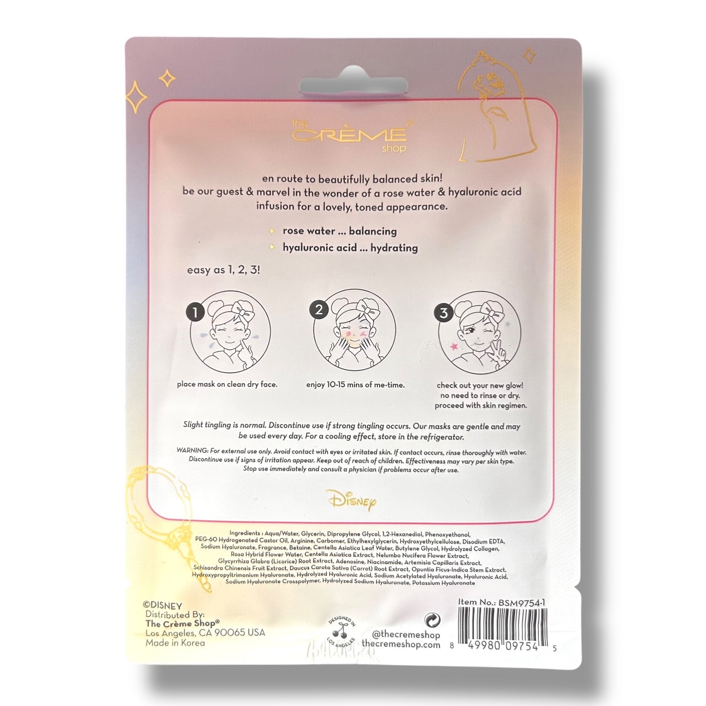 Disney Princess Belle Hydrating Facial Sheet Mask Girls Skincare