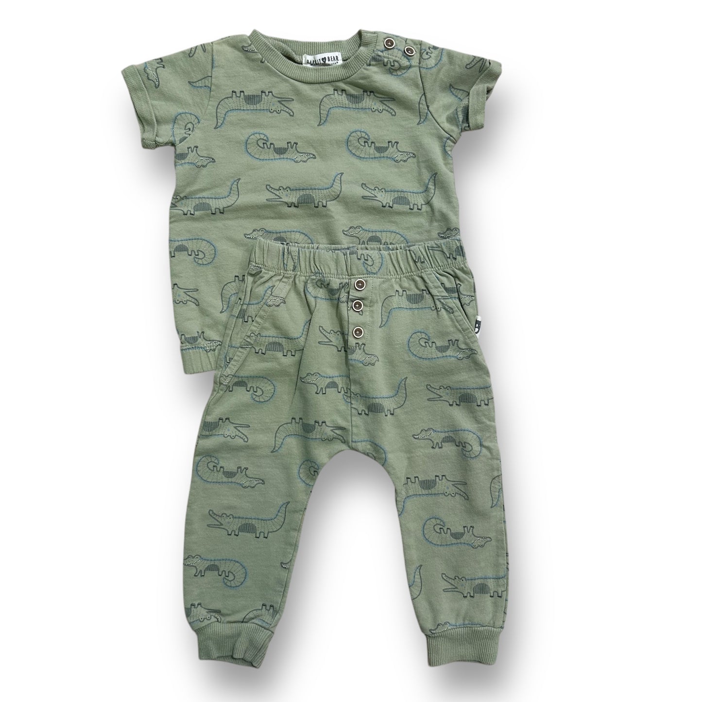 Rabbit + Bear Boys Size 18 Months Outfit Sage Green Crocodile 2-Pc Pants Set