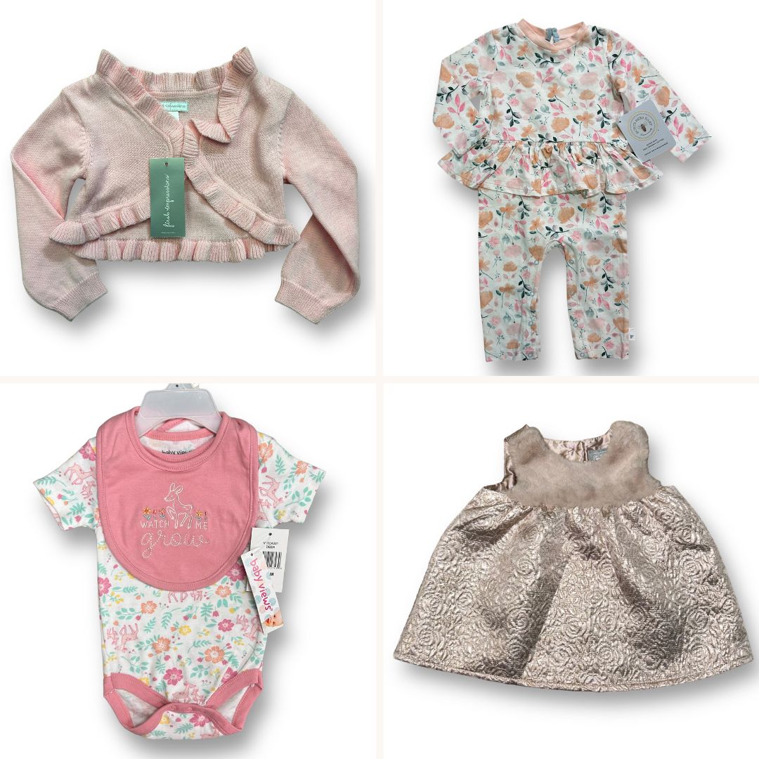 NEW! Baby Girl Size 3-6 Months Pink Collection Lot Dress Romper Sweater Top Bib