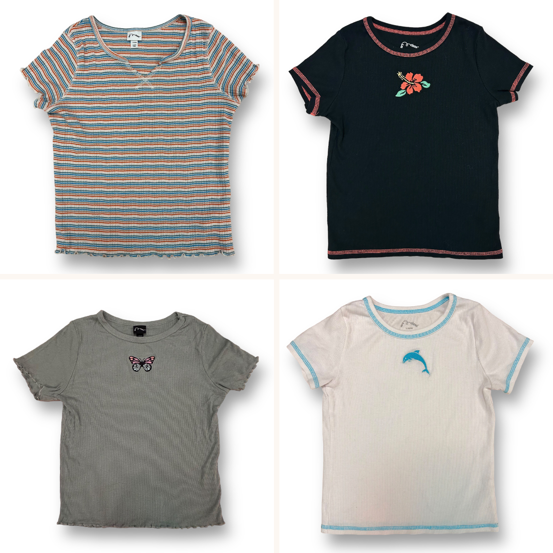 Girls Size 10/12 Youth Art Class 4-Pack Collection of Ribbed Short Sleeve Tops