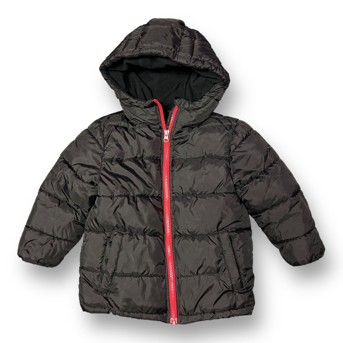 Boys Puffer Jacket Size 4T Fleece Lined Black Winter Coat with Hood and Pockets