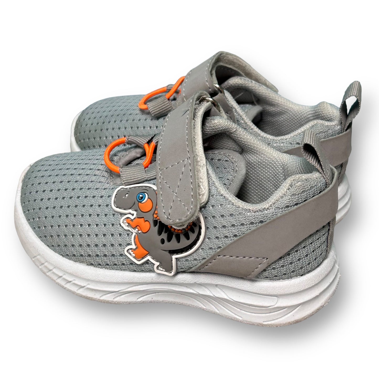 Toddler Boy Sneakers Size 5 Gray Easy Slip On Dinosaur Tennis Shoes