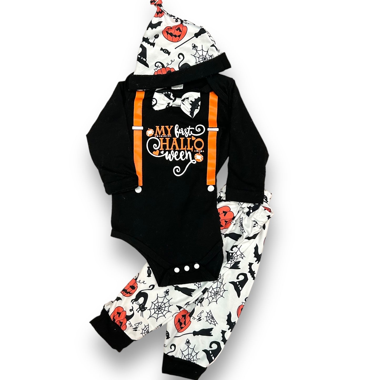 Baby Boy Halloween Outfit Size 3-6 Months Bodysuit, Beanie, and Pants Set