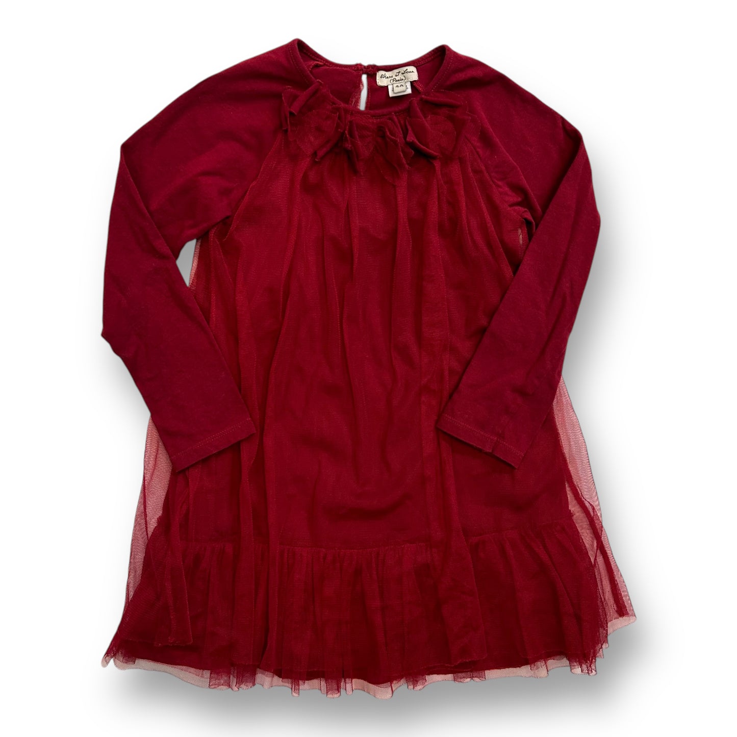 Eliane et Lena Girl Boutique Dress Size 4 Red Long Sleeve with Tulle Overlay