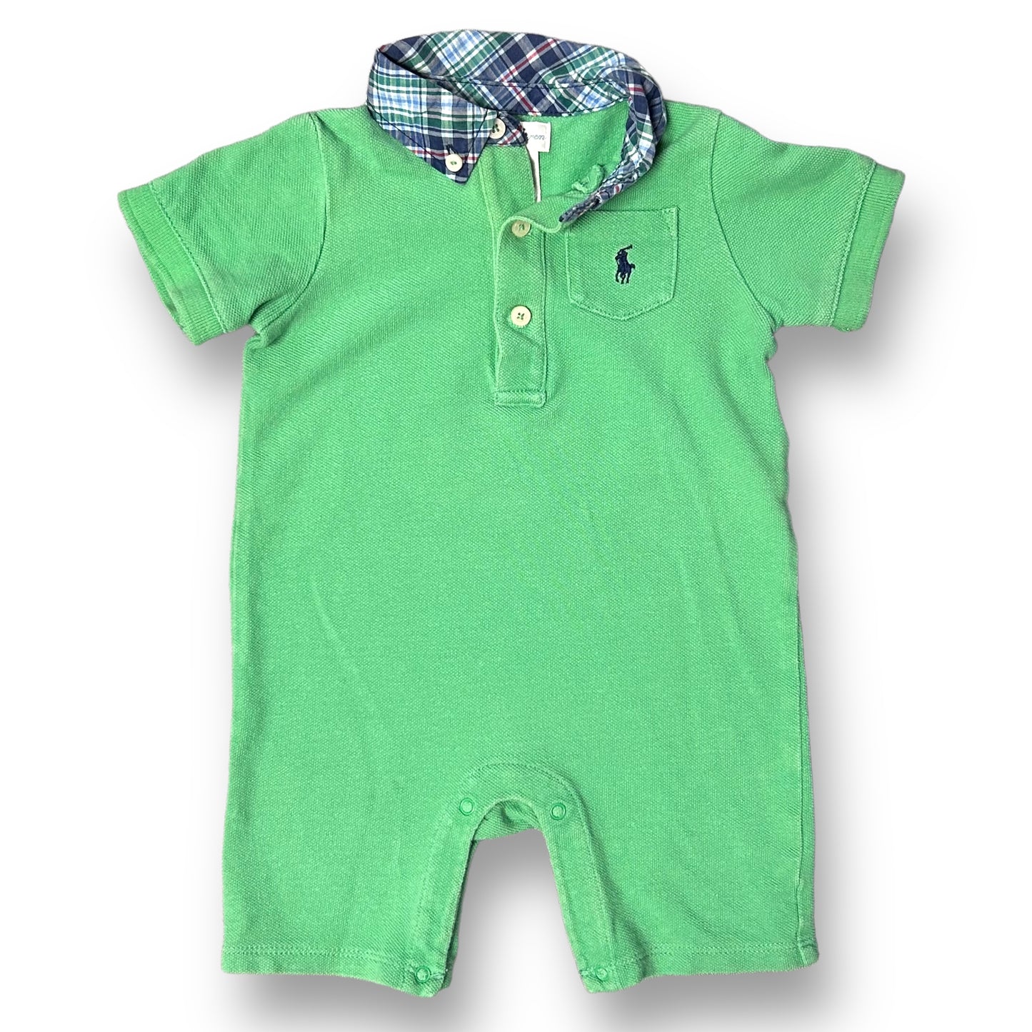 Ralph Lauren Baby Boy Size 9 Months Romper Green Short Sleeve Polo One Piece