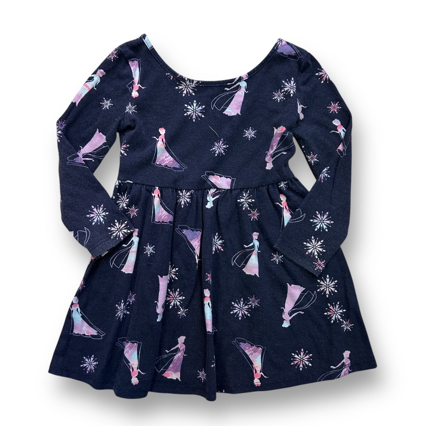 Disney Frozen Girls Size 2T Navy Blue Long Sleeve Cotton Toddler Elsa Dress