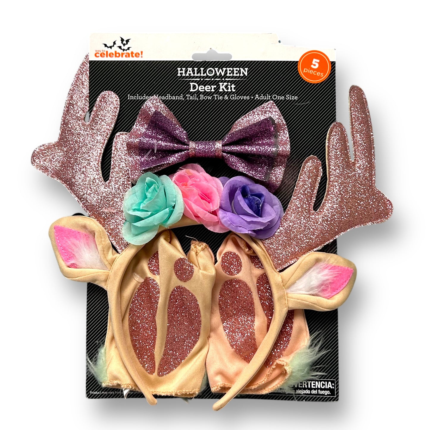 NEW! Adult Women's Deer Costume Kit: Headband, Tail, Neck Bowtie and Gloves