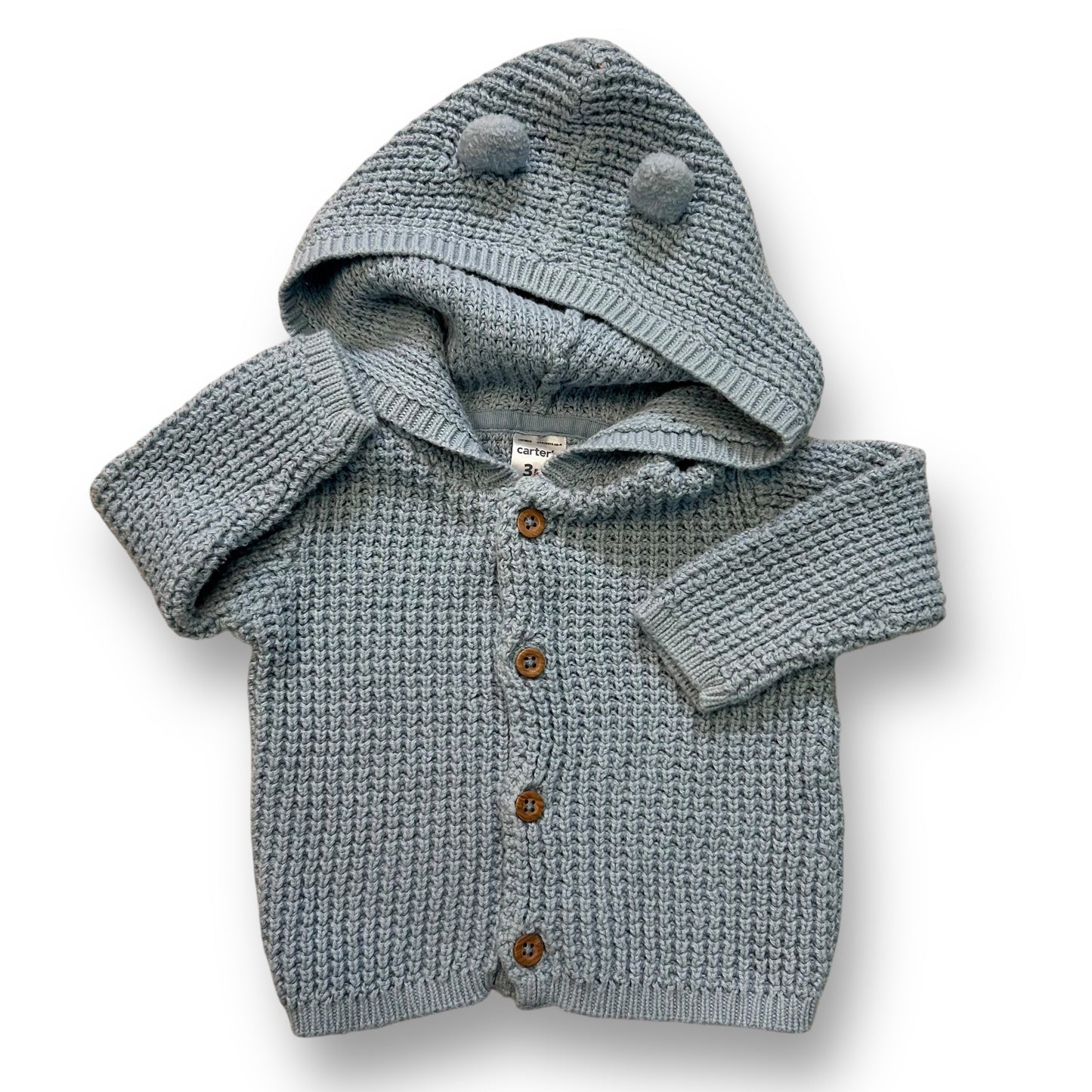 Carter's Baby Boy Sweater 3 Months Country Blue Cardigan with Teddy Bear Hood