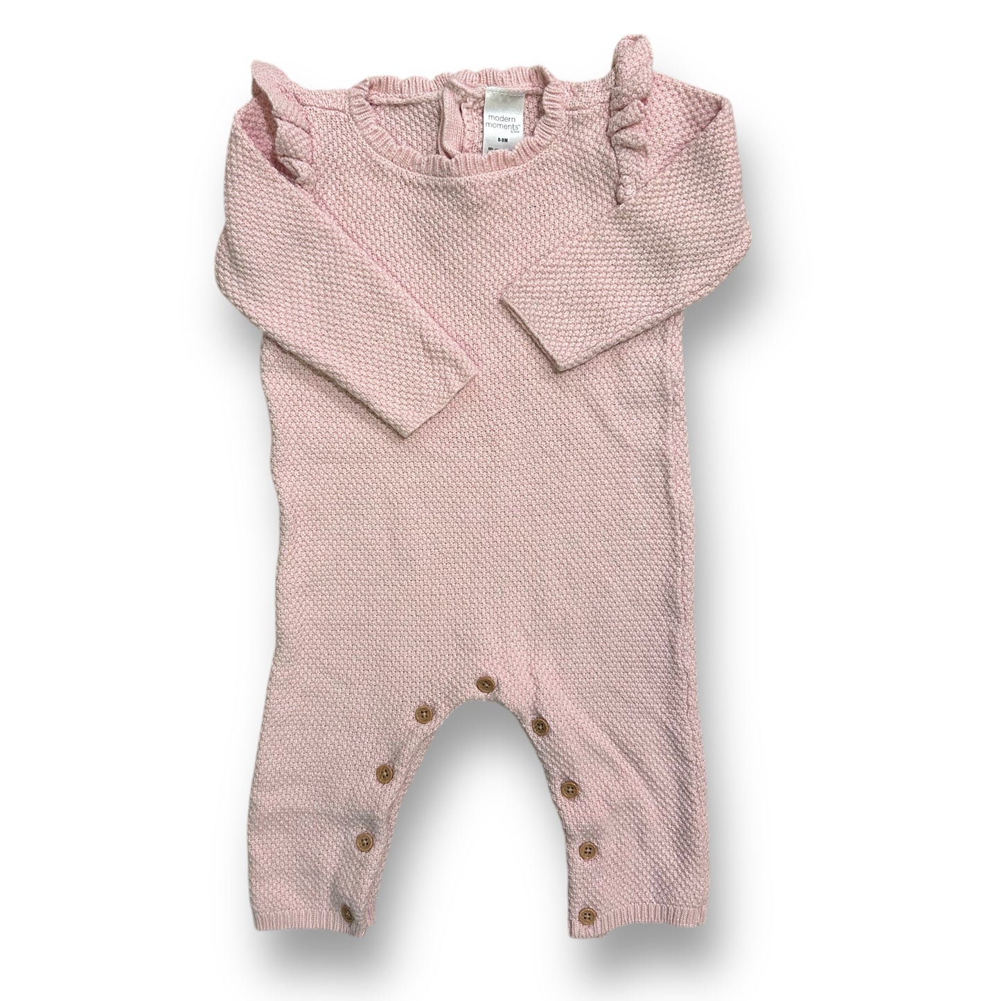 Girls Size 6-9 Months Pink Sweater Romper Dusty Rose Button One-Piece