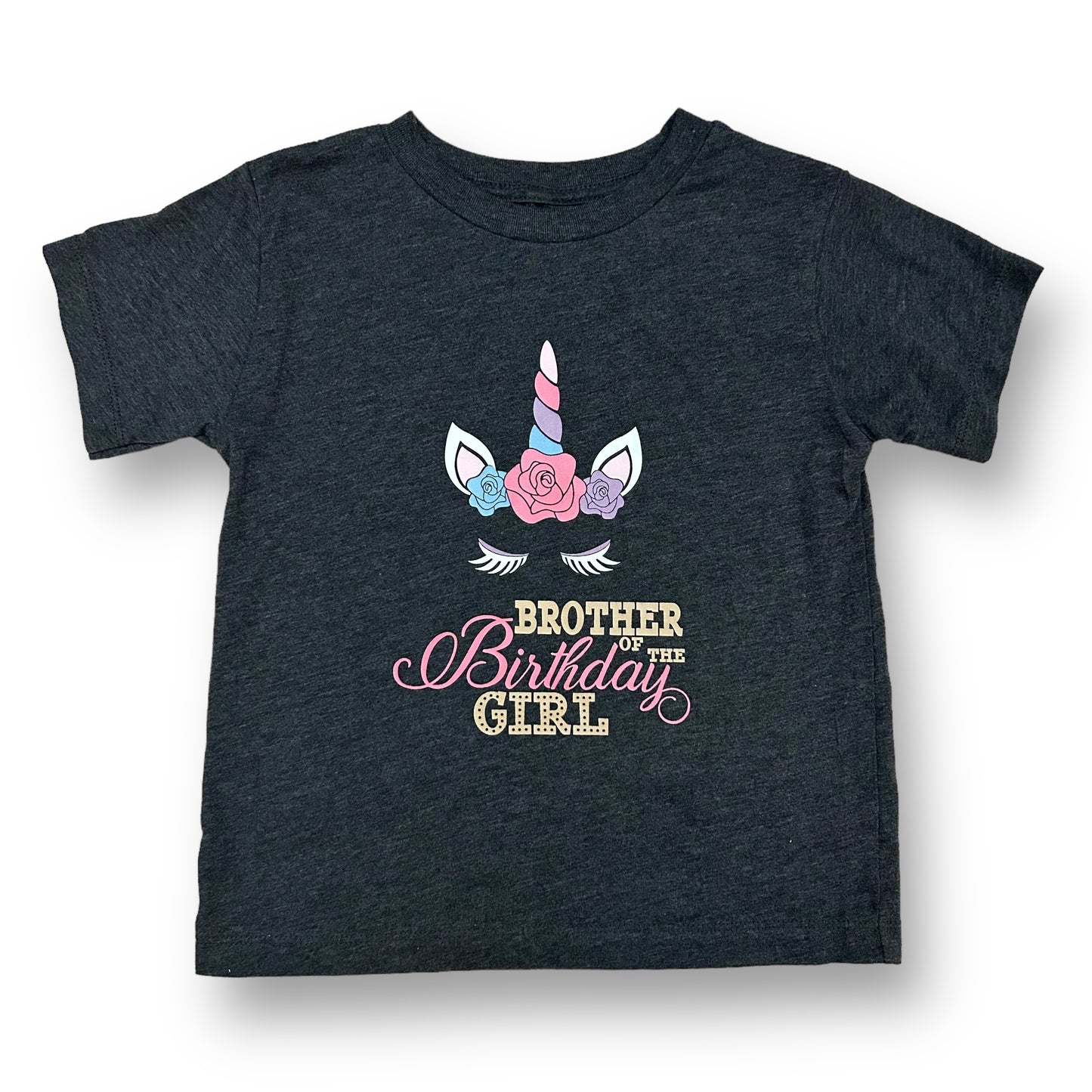 Boys Size 4/5 Brother of the Birthday Girl Short Sleeve Dark Gray Tee