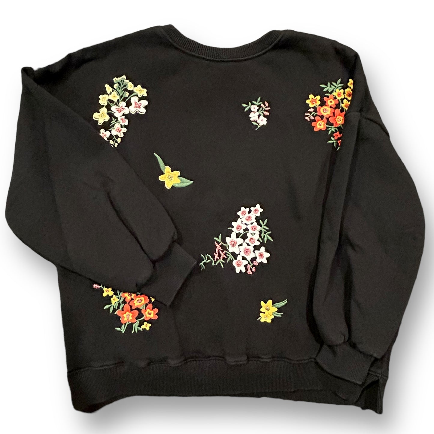Zara Girls 10 Youth (Size 140) Embroidered Floral Pullover Crewneck Sweatshirt