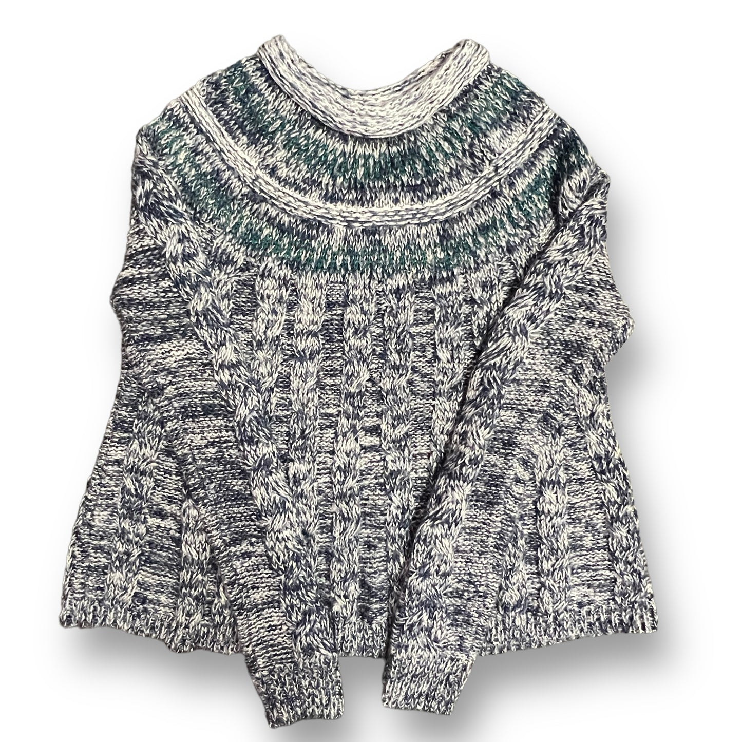 Hollister women's oversized comfy crewneck sweater in dark blue and light gray color pattern.