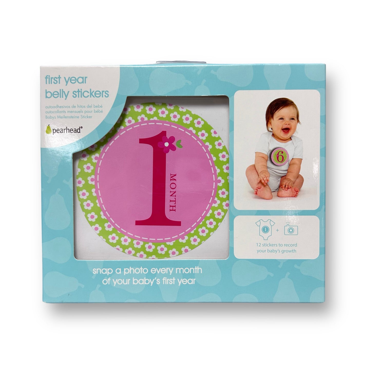 NEW! Pearhead First Year 0-12 Months Belly Stickers Baby Girl Photo Prop