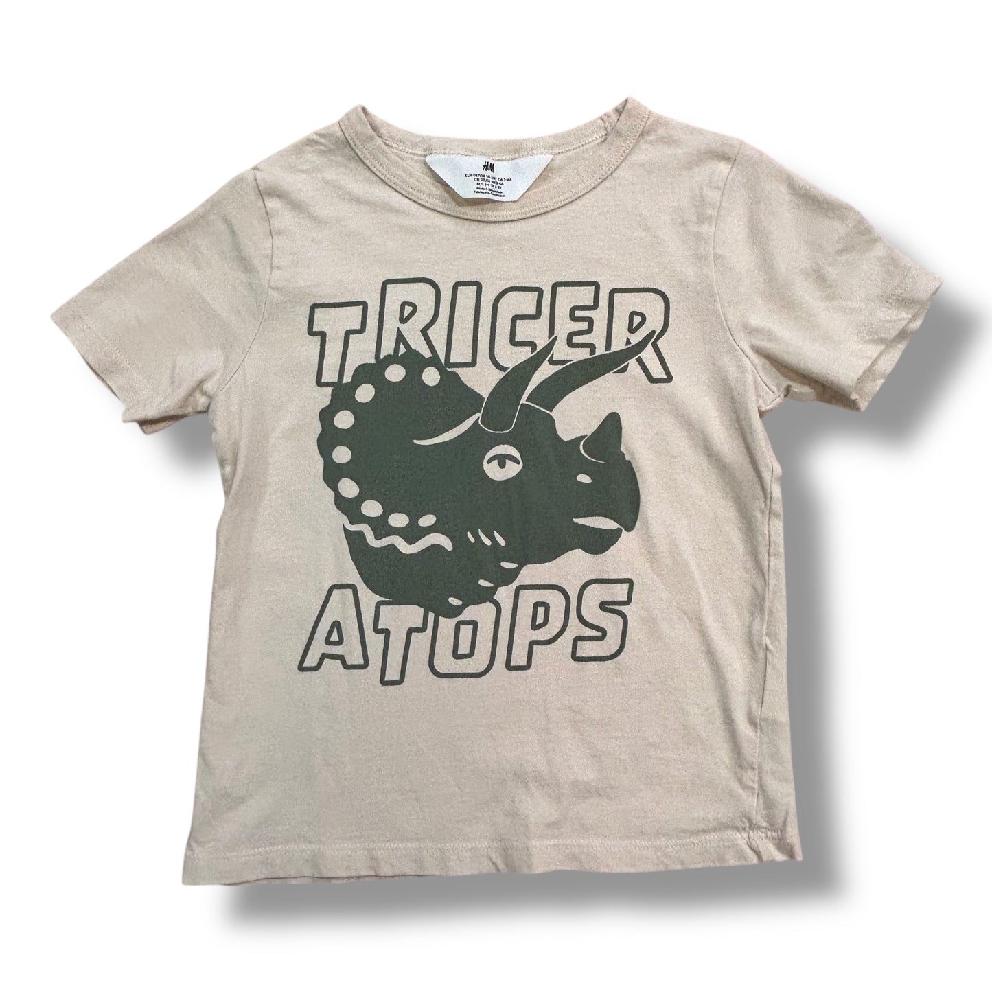 H&M Boys Size 3/4T Triceratops Dinosaur 100% Cotton Short Sleeve Shirt