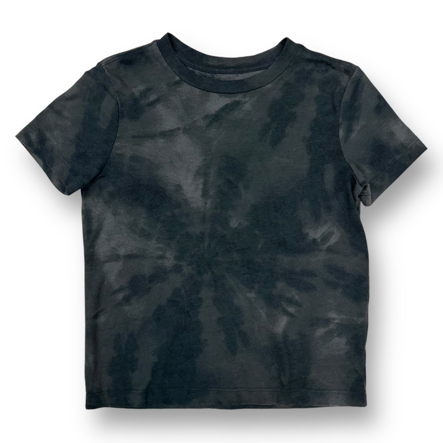 A dark gray tie-dye tee for boys, with short sleeves, displayed on a plain background.