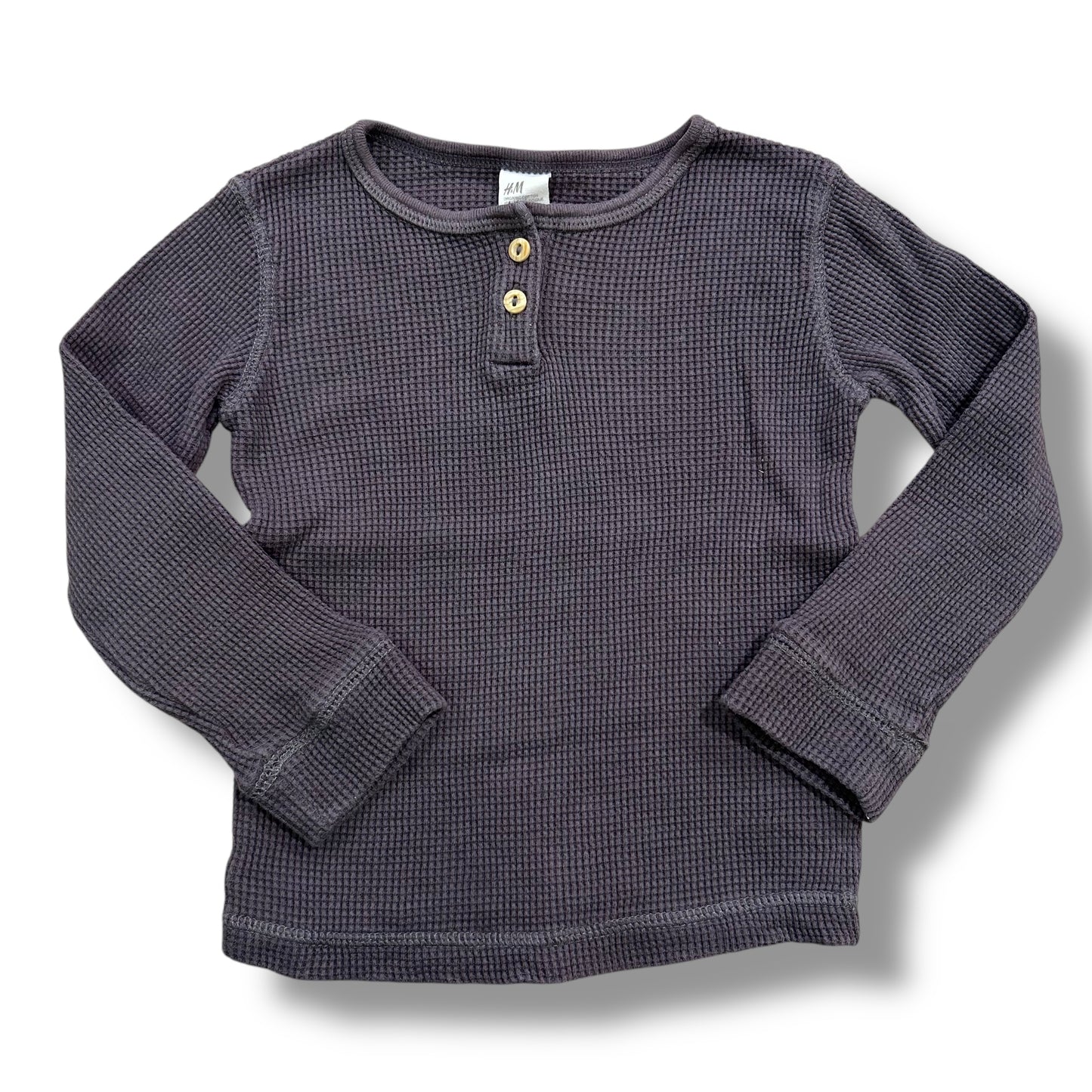 H&M Boys Size 3T Dark Gray Cotton Thermal Long Sleeve Henley Shirt