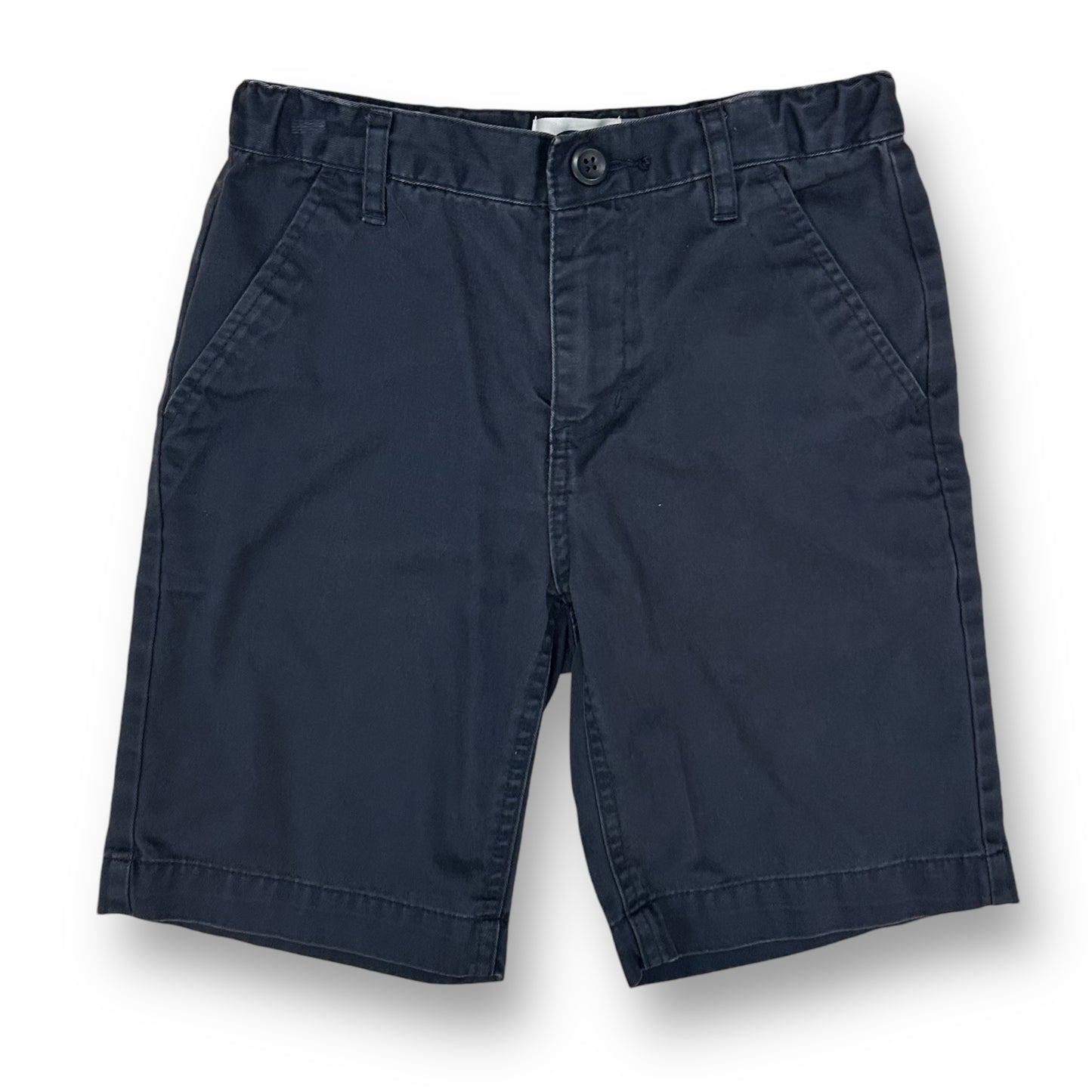 A pair of navy khaki shorts for boys, displayed against a white background.