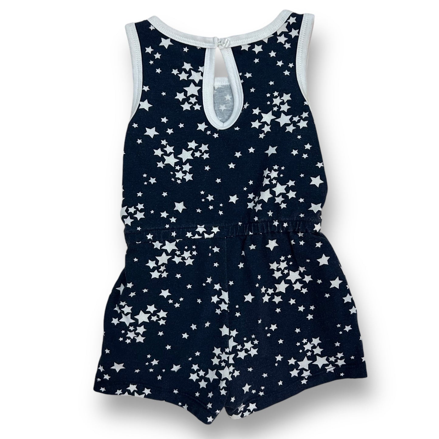 Girls Size 2T Navy Star Print Sleeveless Cotton Romper with Button Closure
