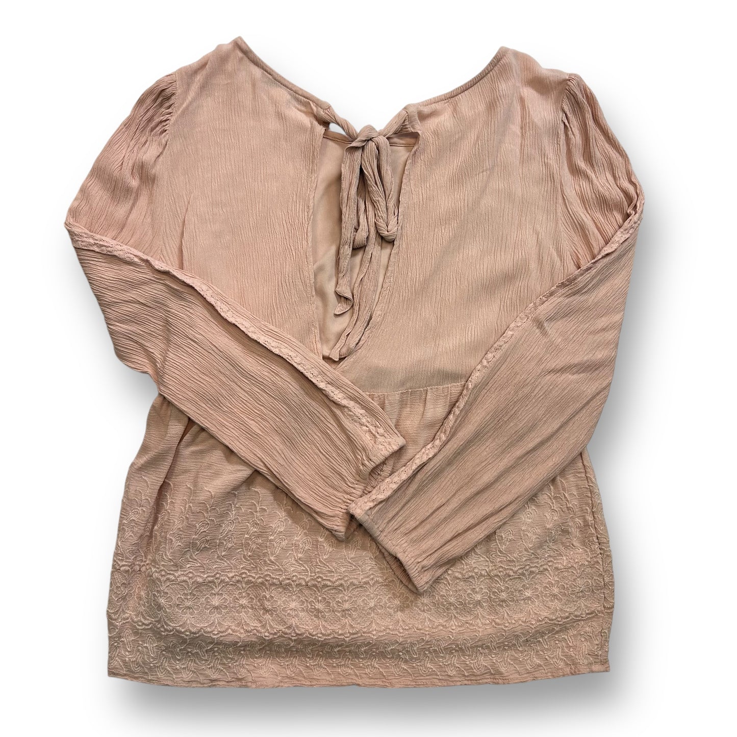 American Eagle Women's Babydoll Blouse Size Small Long Sleeve Pink Tie-Back Top