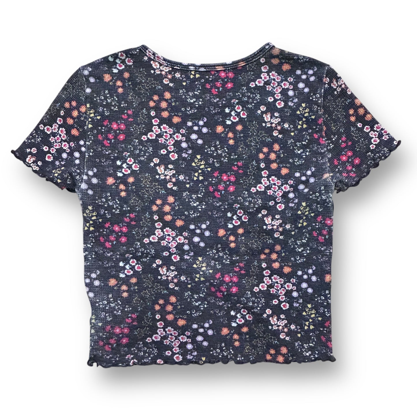 American Eagle Women's Size Small Short Sleeve Top Gray Floral Print Shirt