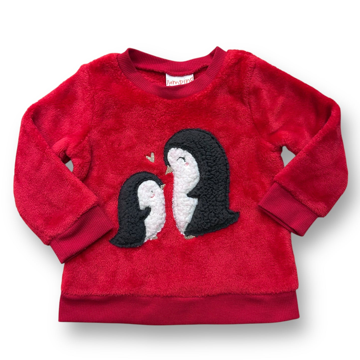 Jumping Beans Girls Size 12 Months Soft Plush Red Penguin Sweatshirt