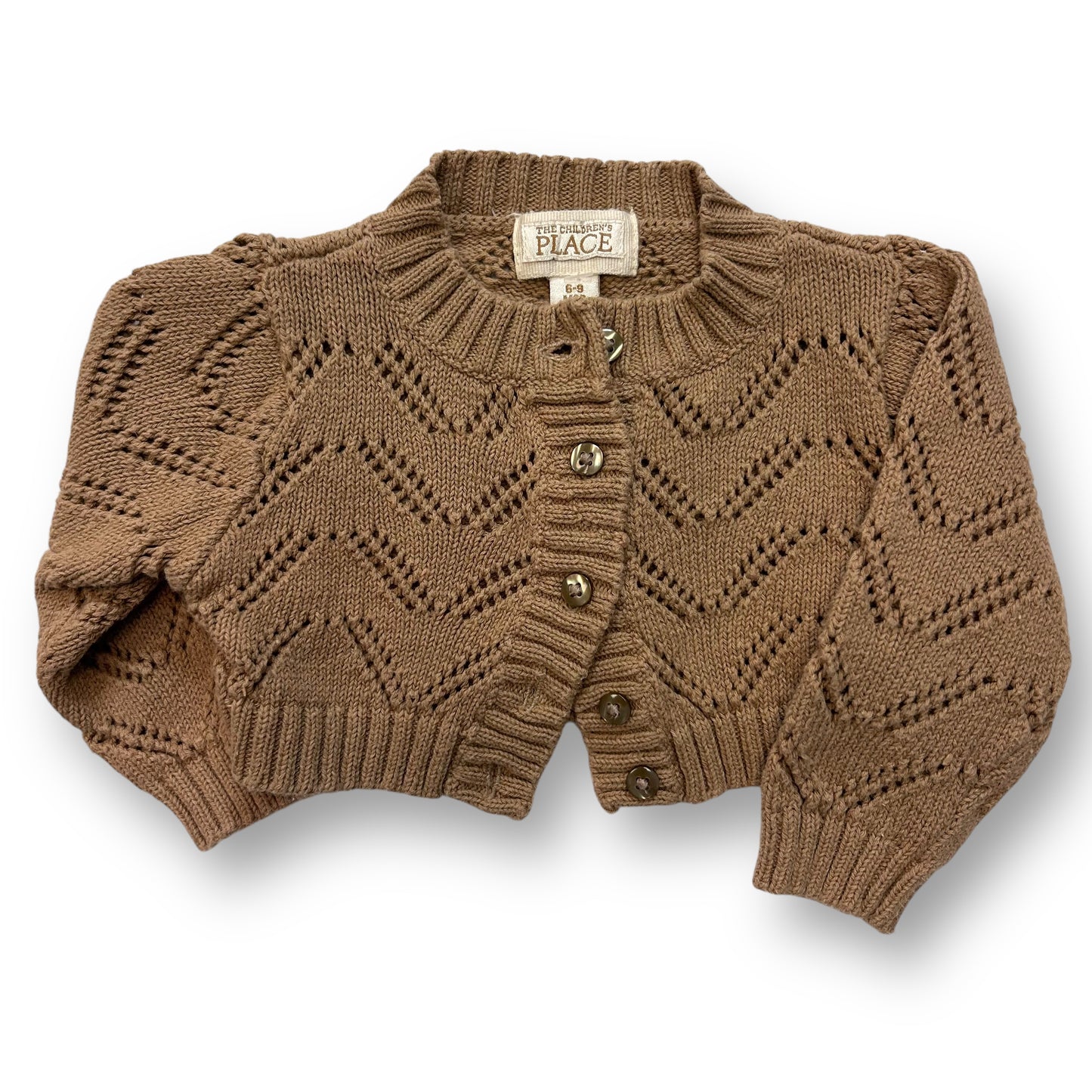 Children's Place Size 6-9 Months Girls Sweater Brown Knit Cropped Cardigan
