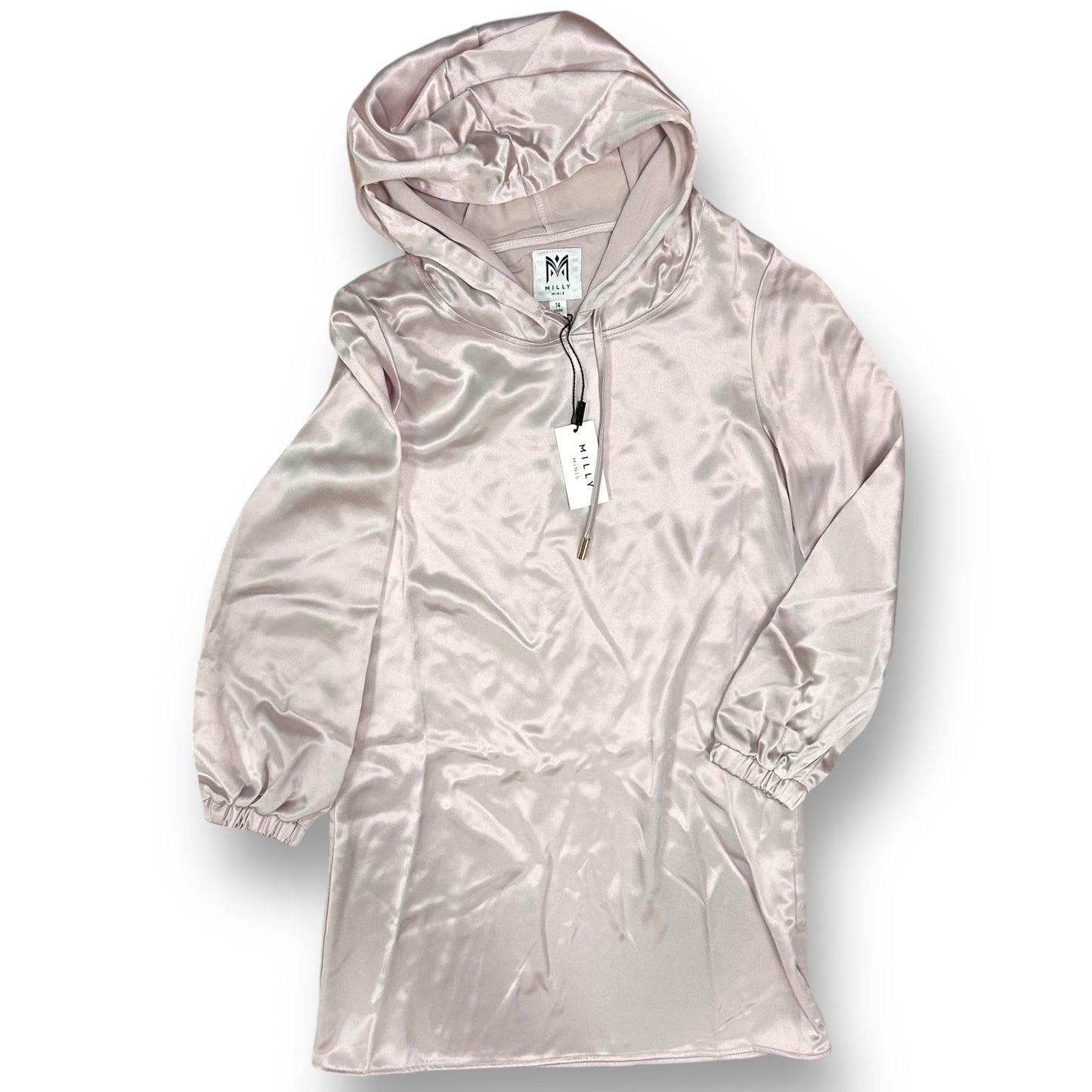 NEW! Milly Minis Youth Girl Size 14 Boutique Hammered Satin Hoodie Dress