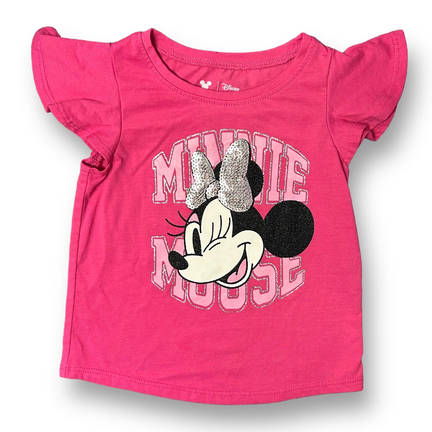 Disney Baby Girl Size 12 Months Flutter Sleeve Pink Minnie Mouse Shirt