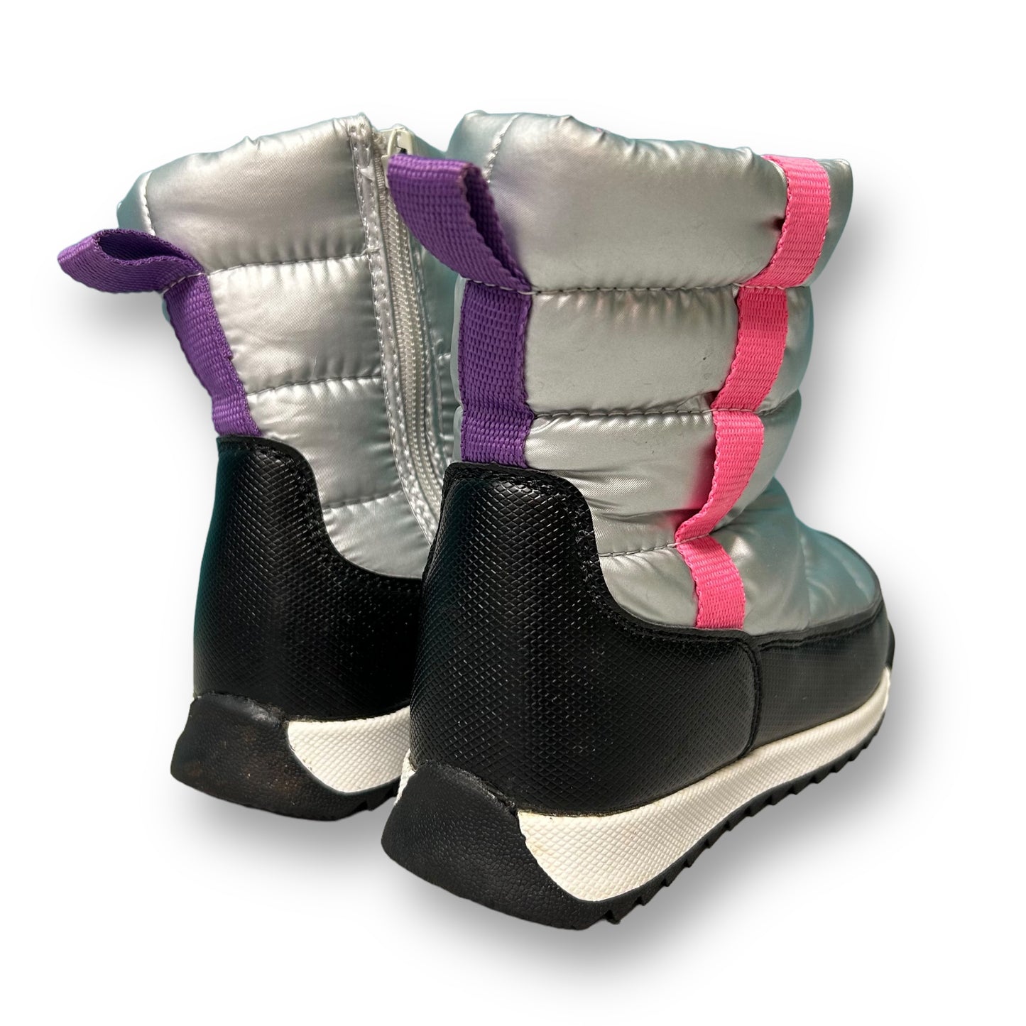 Girls Snow Boots Size 10 Kids Silver Pink and Purple with Side Zippers