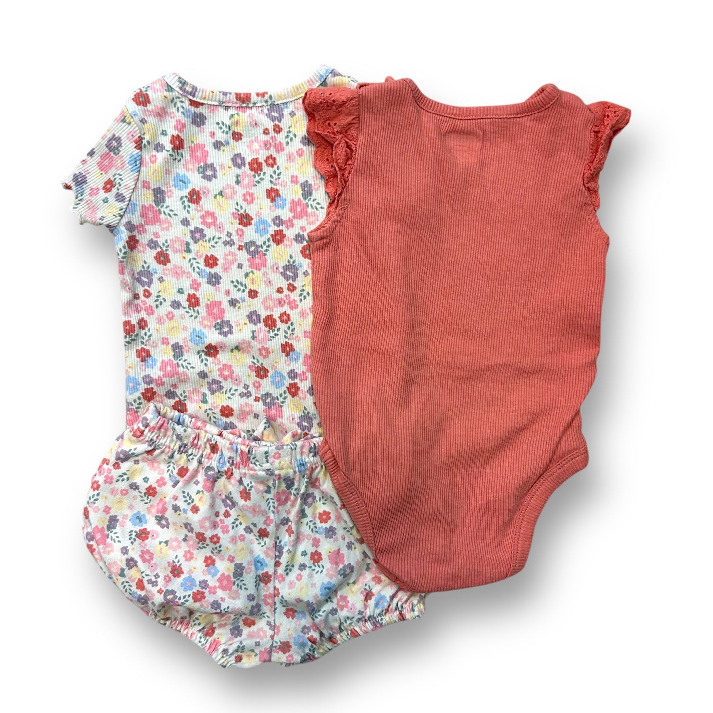 Baby Girl Size 6-9 Months Outfit Peach Floral Print 3-Pc Mix and Match Shorts Set