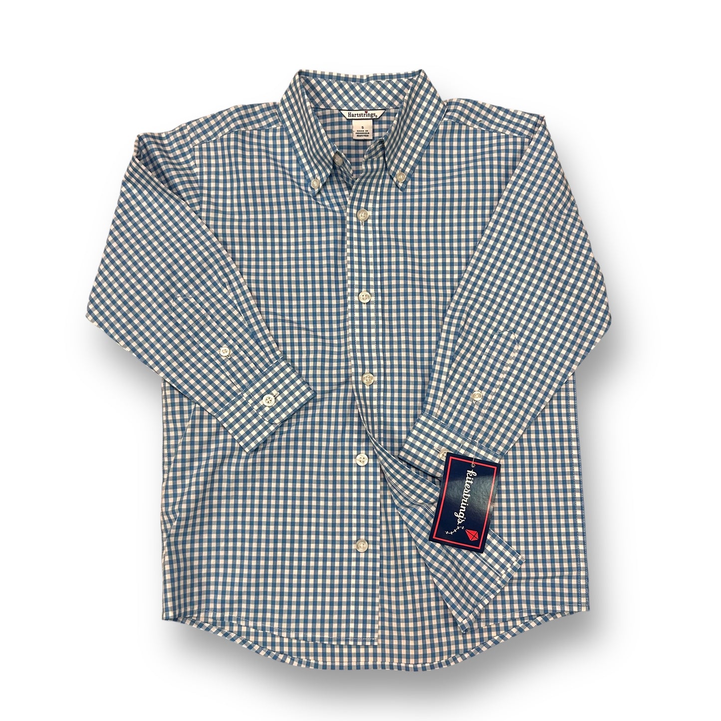 NEW! Kitestrings Boys Size 5 Shirt Blue & White Checkered Button Down