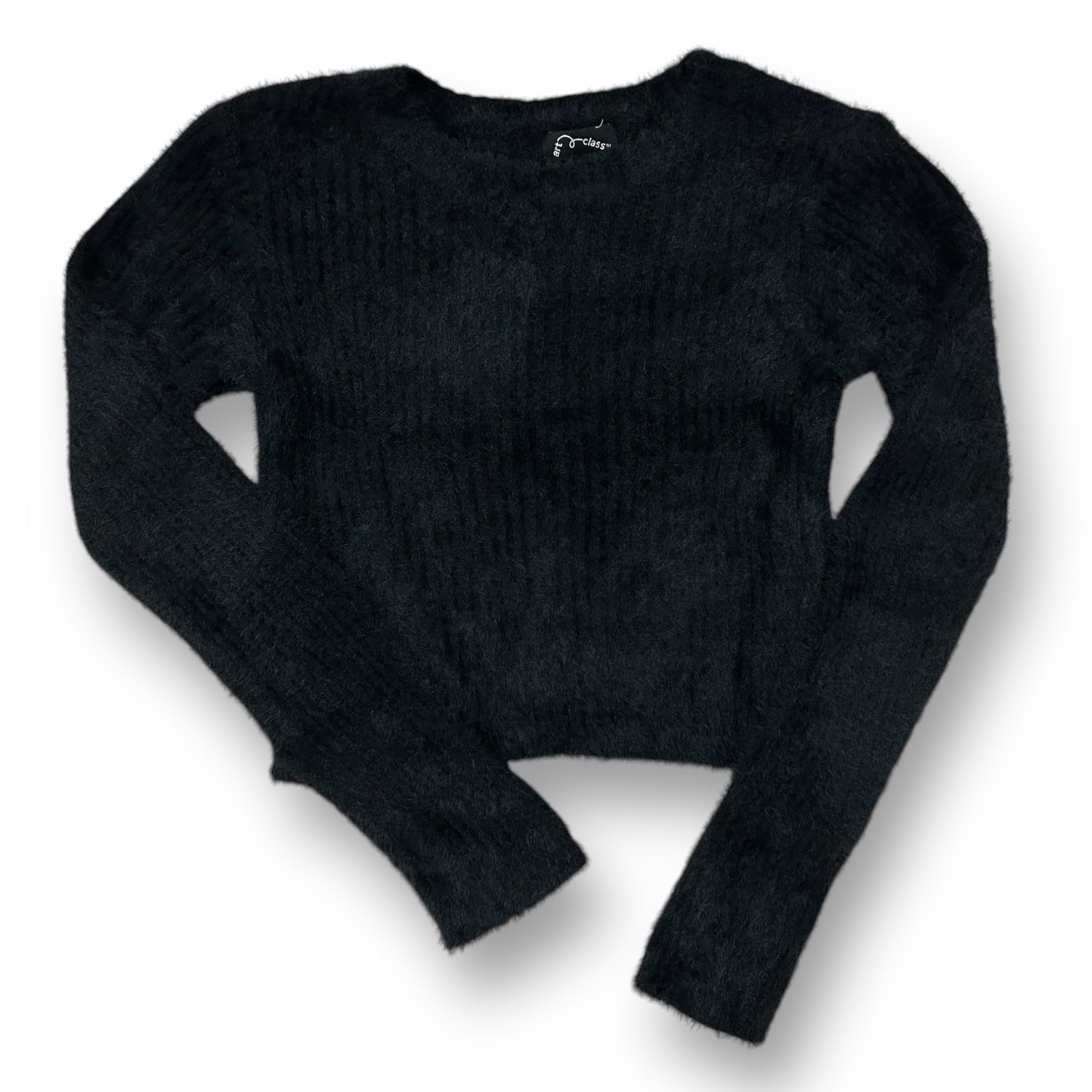 Girls Size 6/7 Black Soft Faux Fur Cropped Pullover Sweater