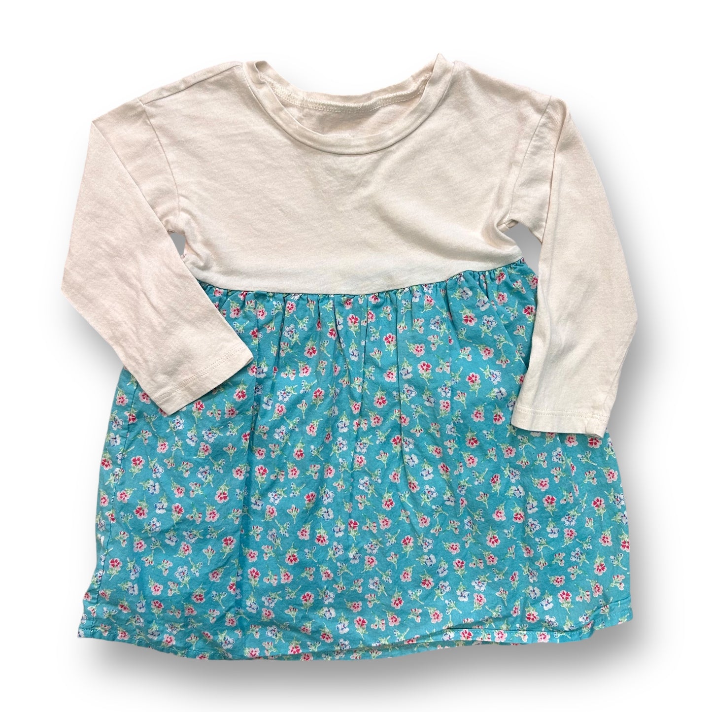 Gap Kids Size 18-24 Months Teal Blue Floral and White Long Sleeve Girls Dress