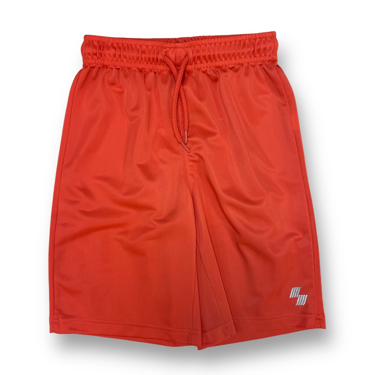 Orange elastic waist drawcord shorts with short sleeves, designed for boys.