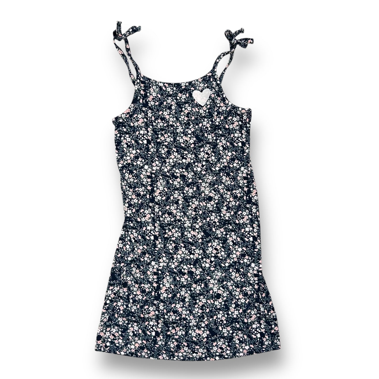 Epic Threads Girls Size 7 Dress Navy Blue Floral Ribbed Spaghetti Strap Sundress
