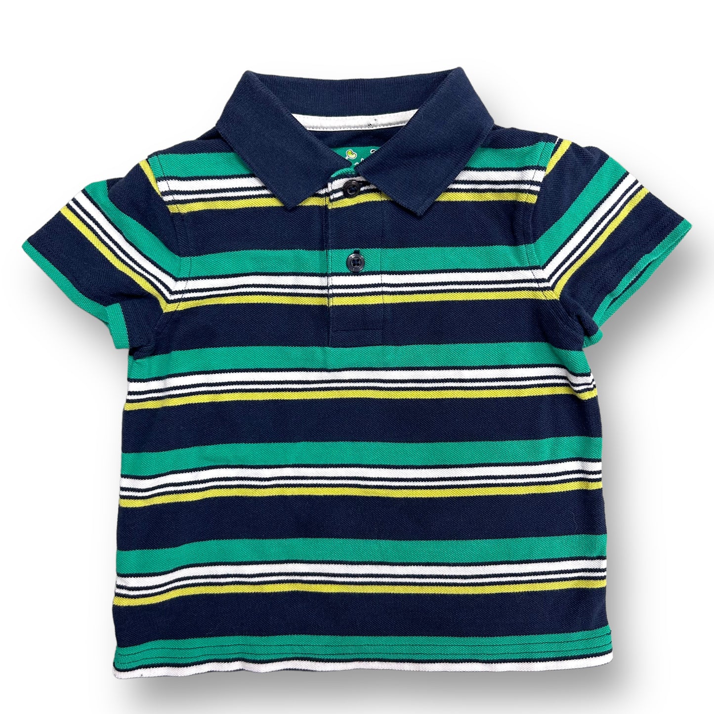 Jumping Beans Boys Size 2T Polo Shirt Navy & Green Striped with Buttons
