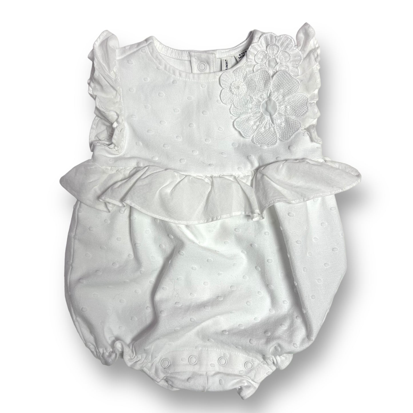 Janie and Jack Baby Girl Size 0-3 Months White Embellished Summer Romper